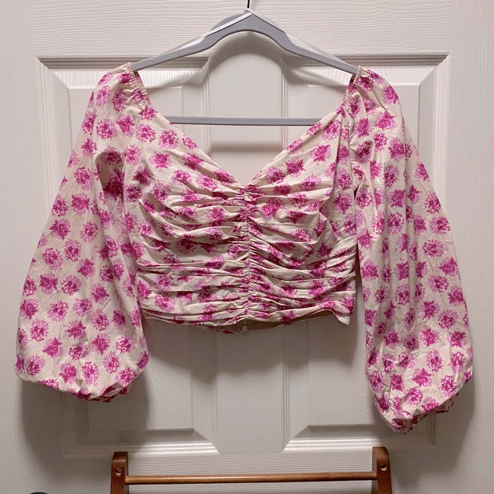 Zara Floral Puff Sleeve Crop Top